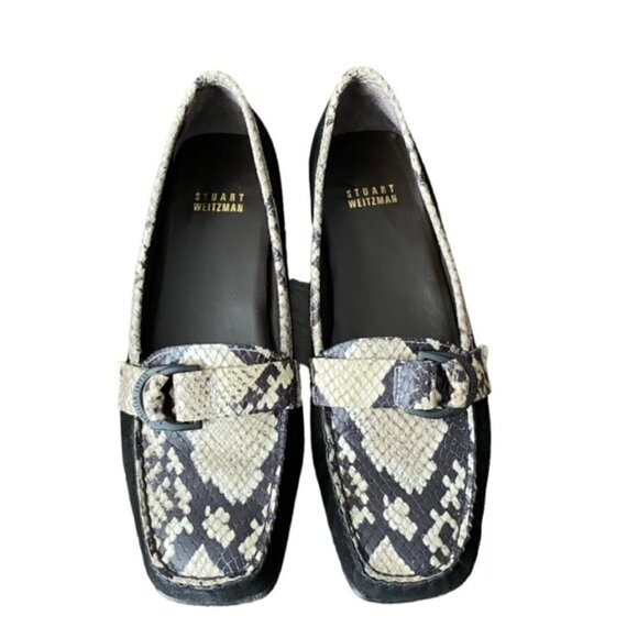 Stuart Weitzman Black Leather Loafer with Snakeskin Print 7 - Picture 2 of 7